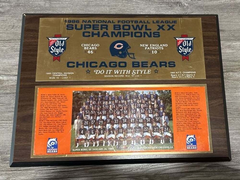 Chicago Bears 1986 Super Bowl XX Champions Wood Plaque